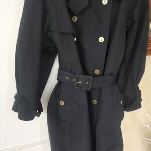 Authentic CHANEL navy Blue Trench Coat with Gold Buttons